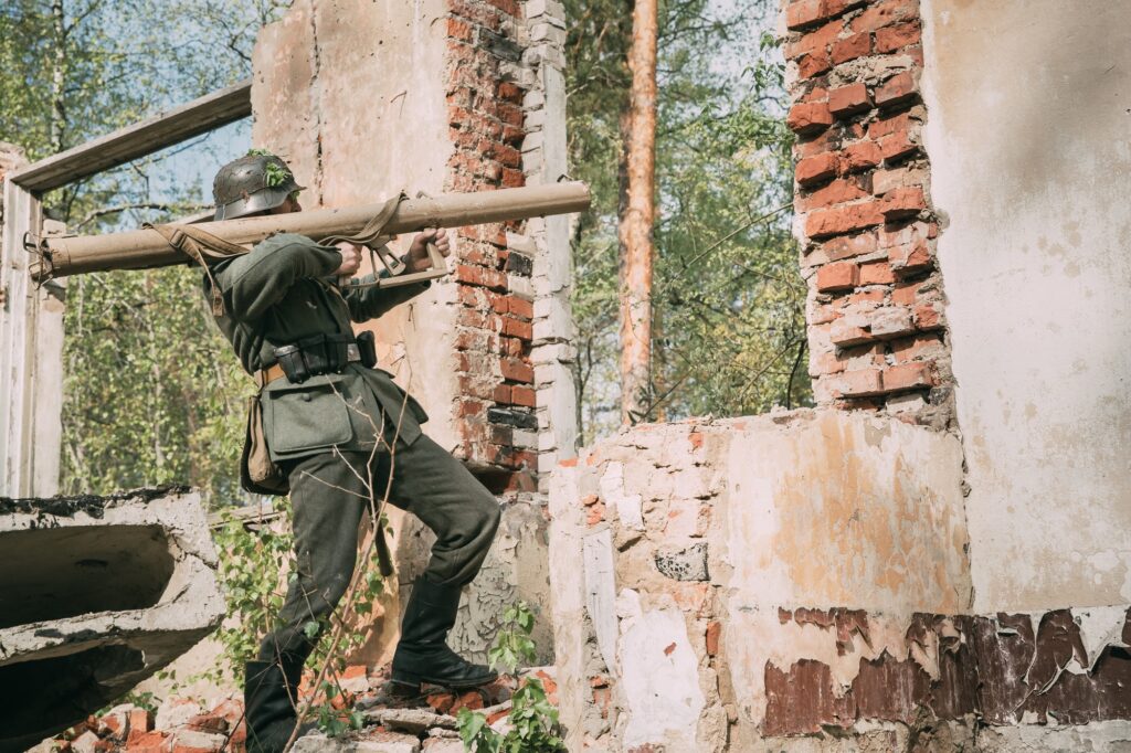 Re-enactor Dressed As German Wehrmacht Infantry Soldier In World