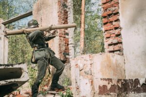 Re-enactor Dressed As German Wehrmacht Infantry Soldier In World