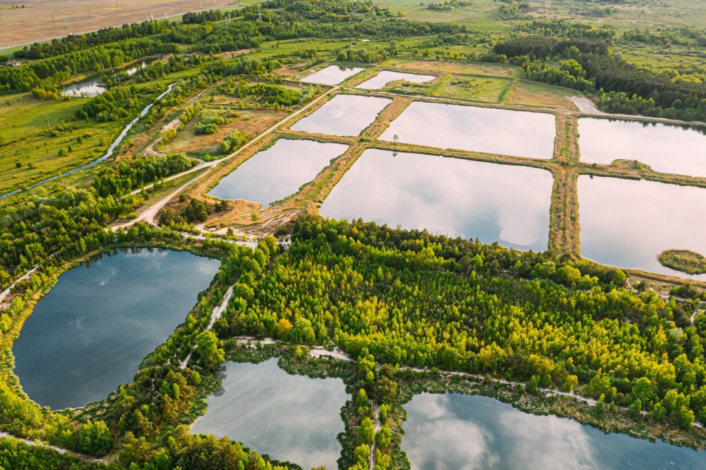 Aerial View Retention Basins, Wet Pond, Wet Detention Basin Or Stormwater Management Pond, Is An