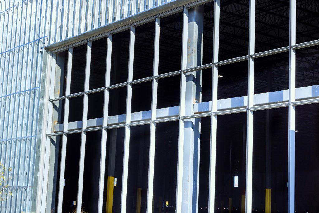 Building structures are constructed using steel metal beams a profiles frames