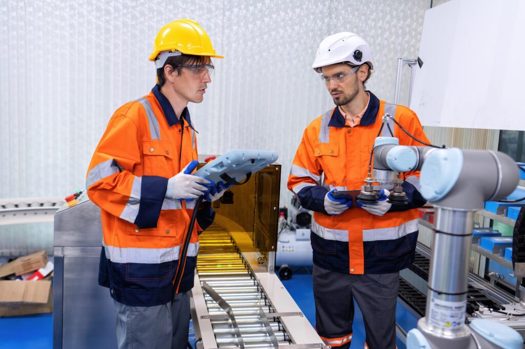 Engineer on training room learn on robotic logistic automation and distribution and trouble shoot