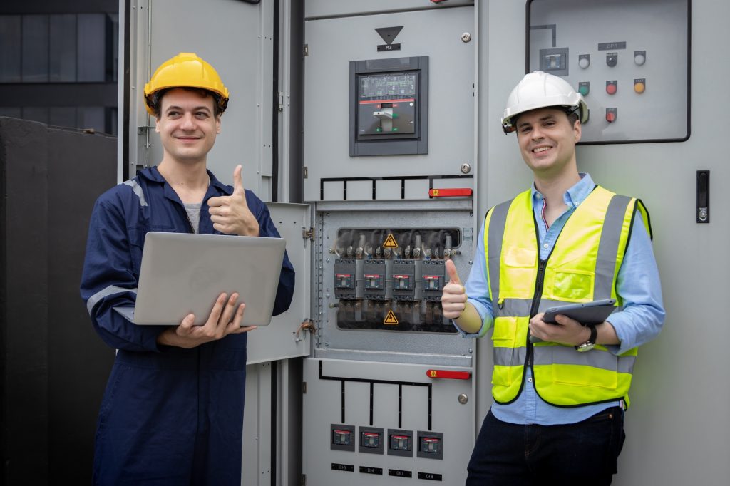 Industrial engineer work on site. engineer visit and inspection site engineer at industrial site.