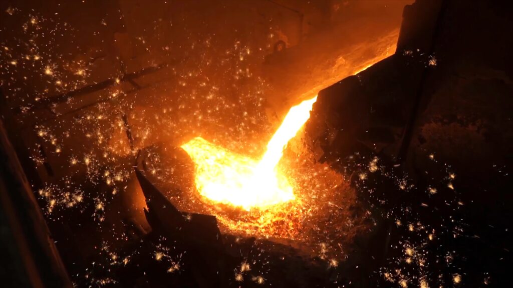 Liquid metal from blast furnace. Liquid iron from ladle in the steelworks