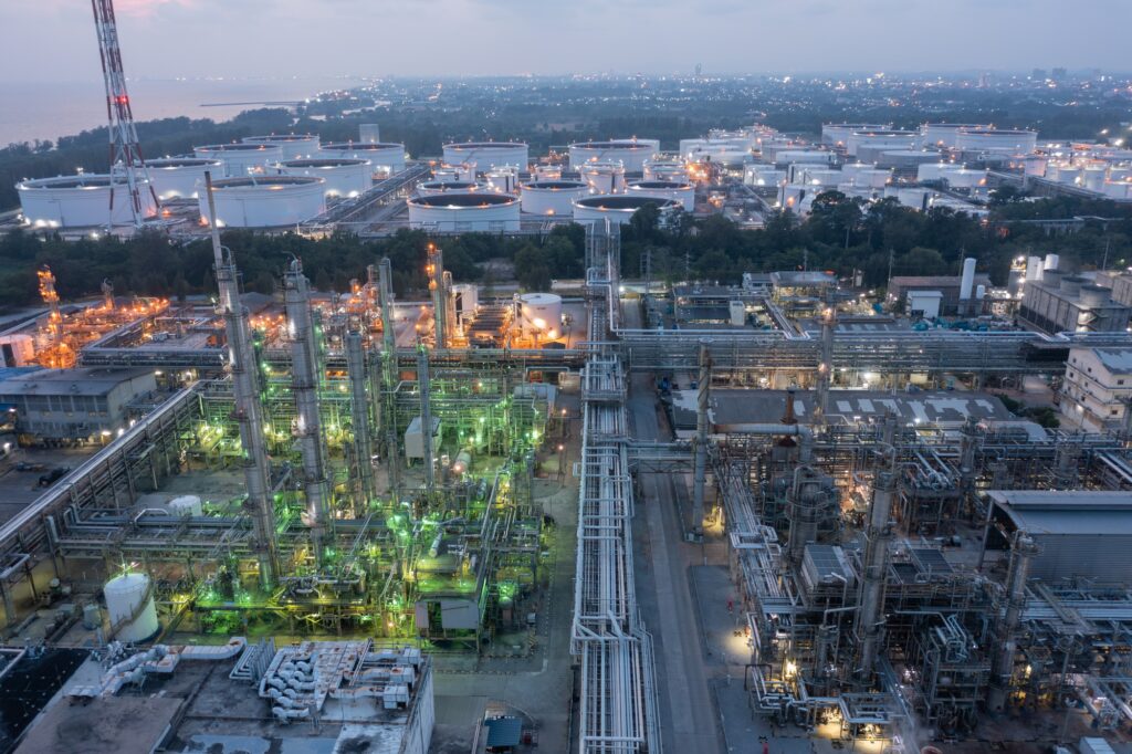 Twilight Over an Intricate Chemical Processing Facility